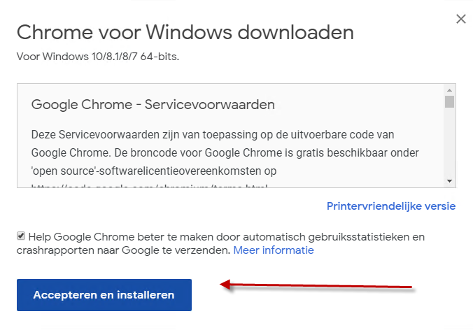 accept and install chrome